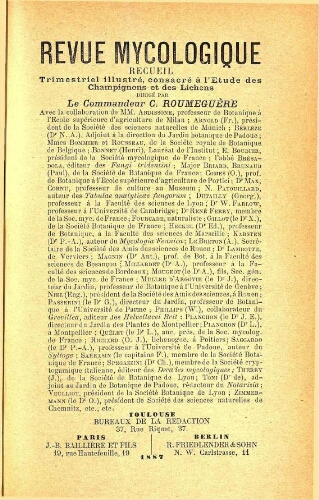 Revue mycologique [...] [Neuvième année] 1887