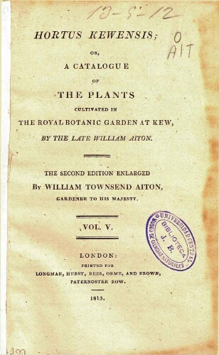 Hortus Kewensis [...] The second edition [...] Vol. V