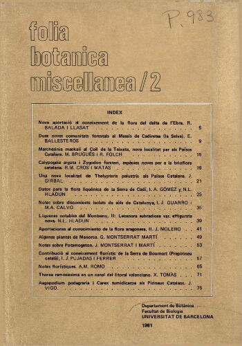 Folia Botanica Miscellanea. [Vol.] 2