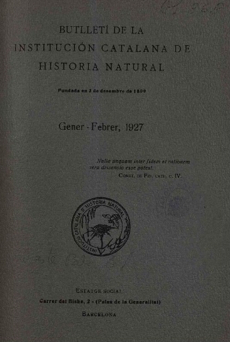 Butlletí de la Institució Catalana d'Història Natural [...] Vol. XXVII