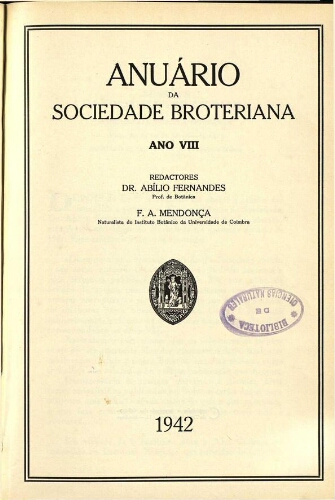 Anuário da Sociedade Broteriana. Ano VIII
