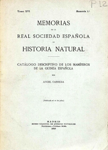 Memorias de la Real Sociedad Española de Historia Natural. Tomo XVI