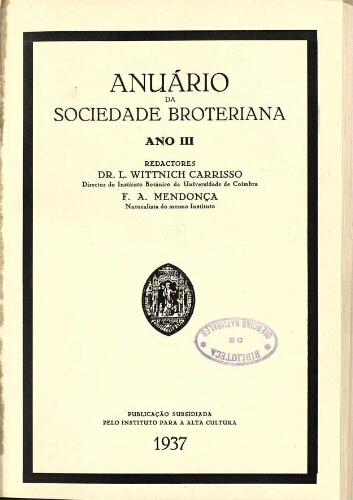 Anuário da Sociedade Broteriana. Ano III