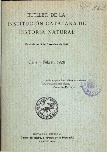Butlletí de la Institució Catalana d'Història Natural [...] Vol. XXVIII