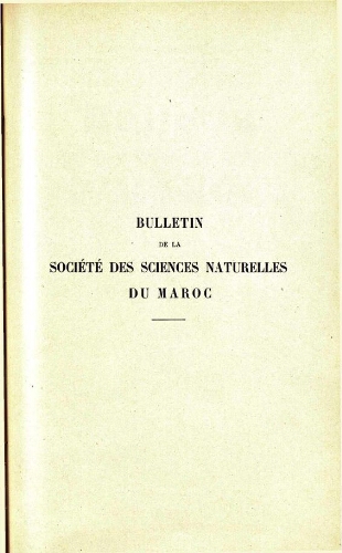 Bulletin de la Société des sciences naturelles du Maroc. T. 8