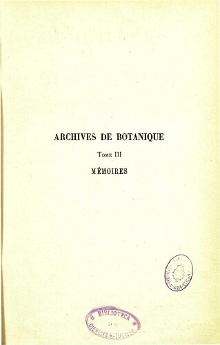 Archives de botanique [...] Tome III (1929) Mémoires