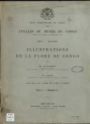 Annales du Musée du Congo (Belge). Série I. Botanique. Tome I -- Fasc. 1