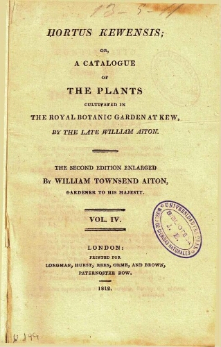 Hortus Kewensis [...] The second edition [...] Vol. IV