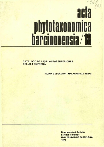 Acta Phytotaxonomica Barcinonensia. [Vol.] 18