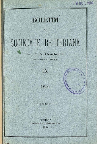 Boletim da Sociedade Broteriana. Tomo IX