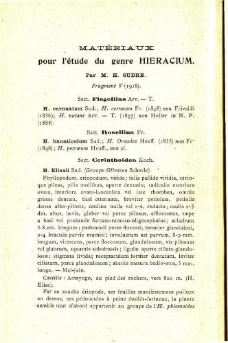Materiaux pour l'étude du genre Hieracium [...] [Fragment V (1916)]