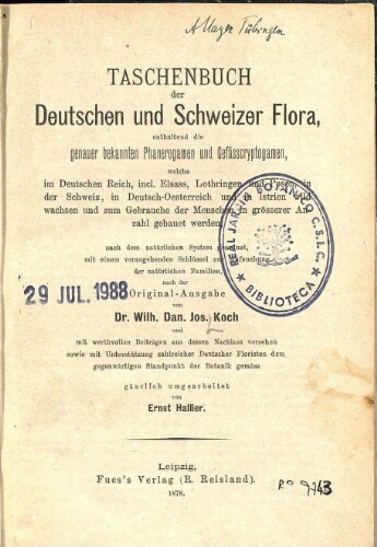 Taschenbuch der deutschen und schweizer Flora [7.ª ed.]