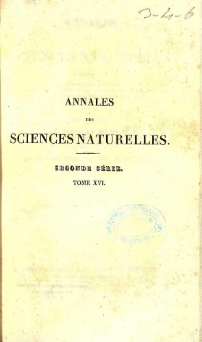 Annales des sciences naturelles [...] Seconde série. Tome seizième.- Botanique