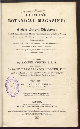 Curtis's Botanical Magazine (1801). Vol. 70 (Vol. 17 of the new series)