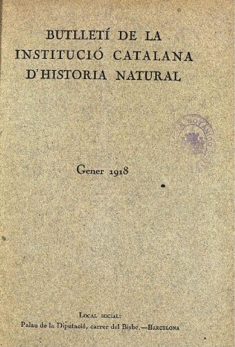 Butlletí de la Institució Catalana d'Història Natural [...] Vol. XVIII