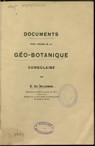 Documents pour l'étude de la geo-botanique congolaise