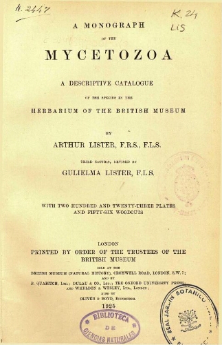 A monograph of the Mycetozoa [...] Third edition