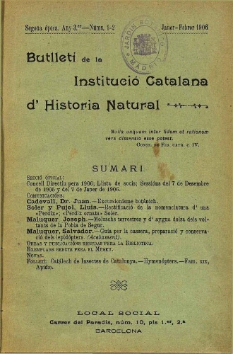 Butlletí de la Institució Catalana d'Història Natural [...] [Vol. 6]