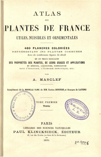 Atlas des plantes de France [...] Tome premier. Texte