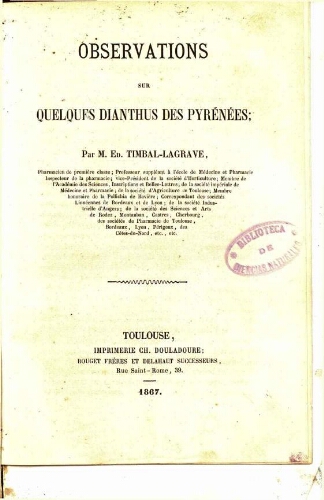 Observations sur quelques Dianthus des Pyrénées