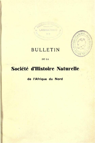 Bulletin de la Société d'histoire naturelle de l'Afrique du nord [...] Tome vingt-cinquième