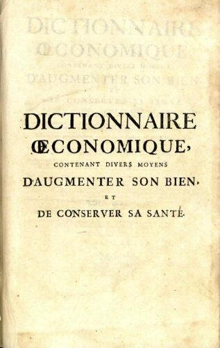 Dictionnaire oeconomique [...] Tome premier [4.ª ed.]