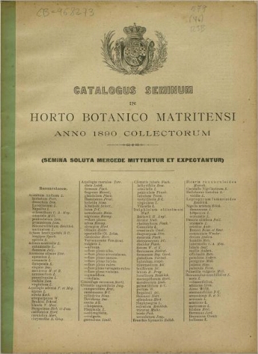 Index seminum in Horto Botanico Matritensi ... 1890