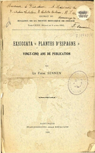 Exsiccata " Plantes d'Espagne ", vingt-cinq ans de publication