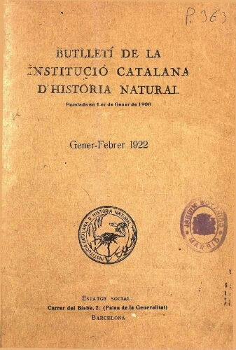 Butlletí de la Institució Catalana d'Història Natural [...] Vol. XXII