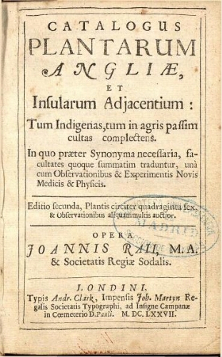 Catalogus plantarum Angliae [...] Editio secunda