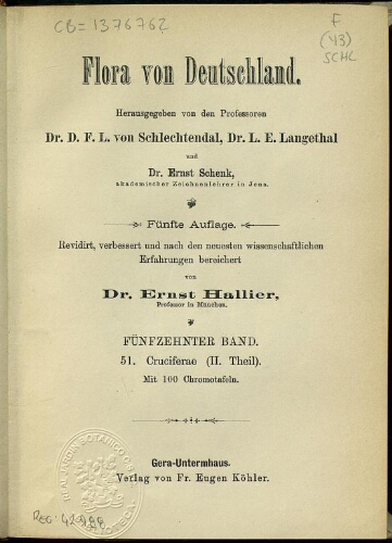 Flora von Deutschland. Band 15. Halbband 36-37: Cruciferae (Theil 2)