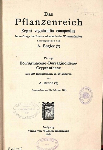 Borraginaceae-Borraginoideae-Cryptantheae. In: Engler, Das Pflanzenreich [...] [Heft 97] IV. 252