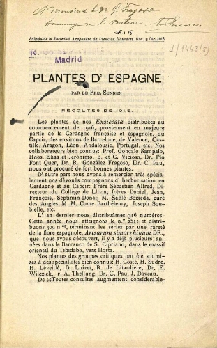 Plantes d'Espagne. Récoltes de 1915