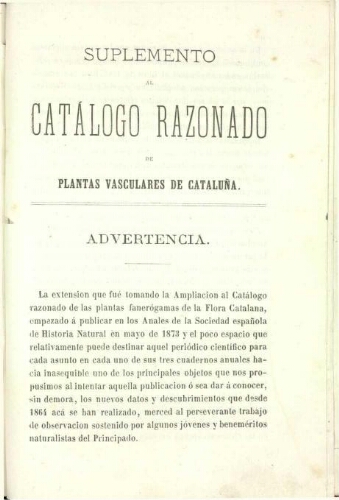 Suplemento al Catálogo razonado de plantas fanerógamas de Cataluña
