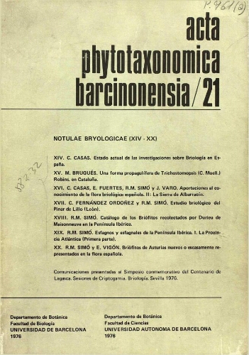 Acta Phytotaxonomica Barcinonensia. [Vol.] 21