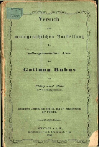 Versuch einer monographischen Darstellung der gallo-germanischen Arten der Gattung Rubus