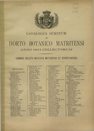 Index seminum in Horto Botanico Matritensi ... 1894
