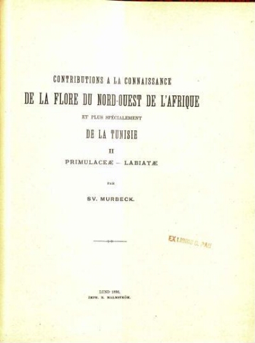 Contributions à la connaissance de la flore du nord-ouest de l'Afrique [...] II. Primulaceae - Labiatae