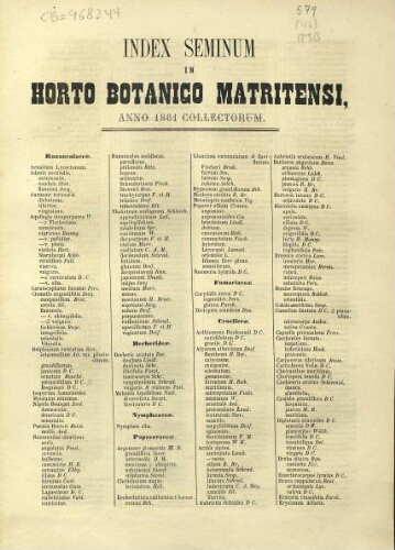 Index seminum in Horto Botanico Matritensi ... 1861