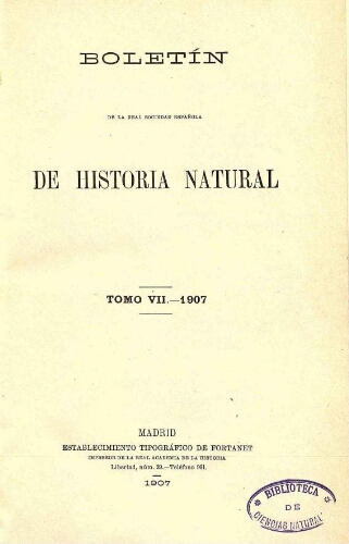Boletín de la Real Sociedad Española de Historia Natural. Tomo 7