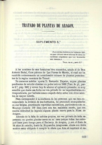 Tratado de plantas de Aragon. Suplemento 5.º