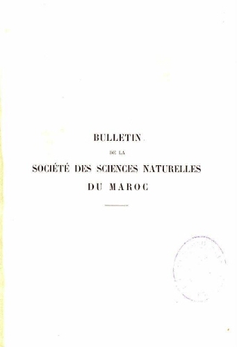 Bulletin de la Société des sciences naturelles du Maroc. T. 15