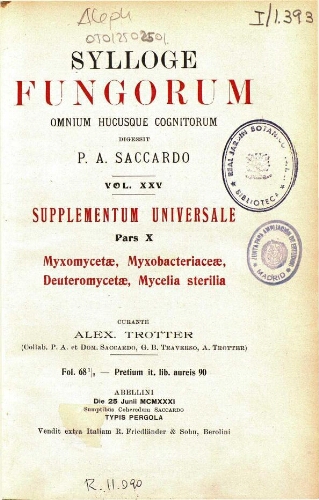 Sylloge fungorum [...] Vol. XXV