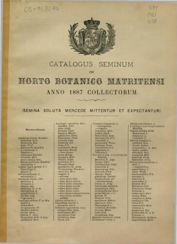 Index seminum in Horto Botanico Matritensi ... 1887