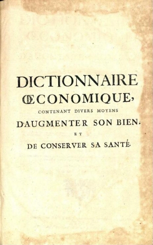 Dictionnaire oeconomique [...] Tome second [4.ª ed.]