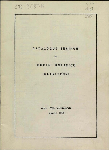 Index seminum in Horto Botanico Matritensi ... 1964