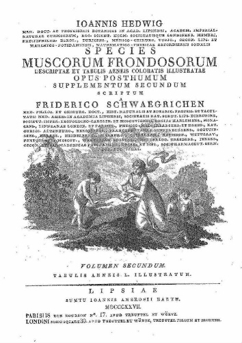 Species muscorum frondosorum [...] Supplementum secundum [...] Volumen secundum [Sectio secunda]