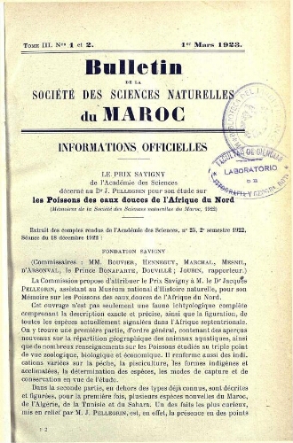 Bulletin de la Société des sciences naturelles du Maroc. T. 3