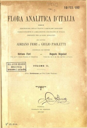 Flora analitica d'Italia [...] Volume II