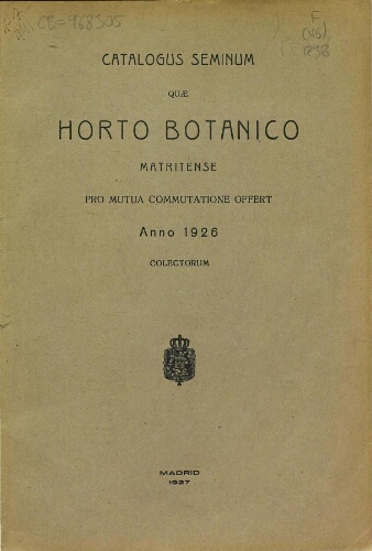 Index seminum in Horto Botanico Matritensi ... 1926